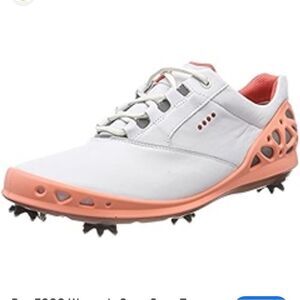 Ecco Golf Shoes Cage Spiked Cleats White Peach Leather Athletic Gore Tex 40 9